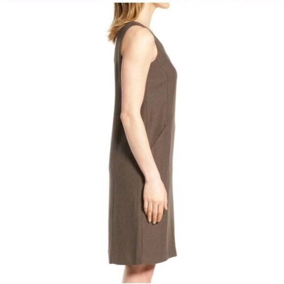 Eileen Fisher Linen Tencel Sleeveless Brown Drapey Scoop Shift Dress S Small - Picture 13 of 13